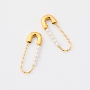 New Gold & Pearl Lightweight Minimalist Safety Pin Earrings